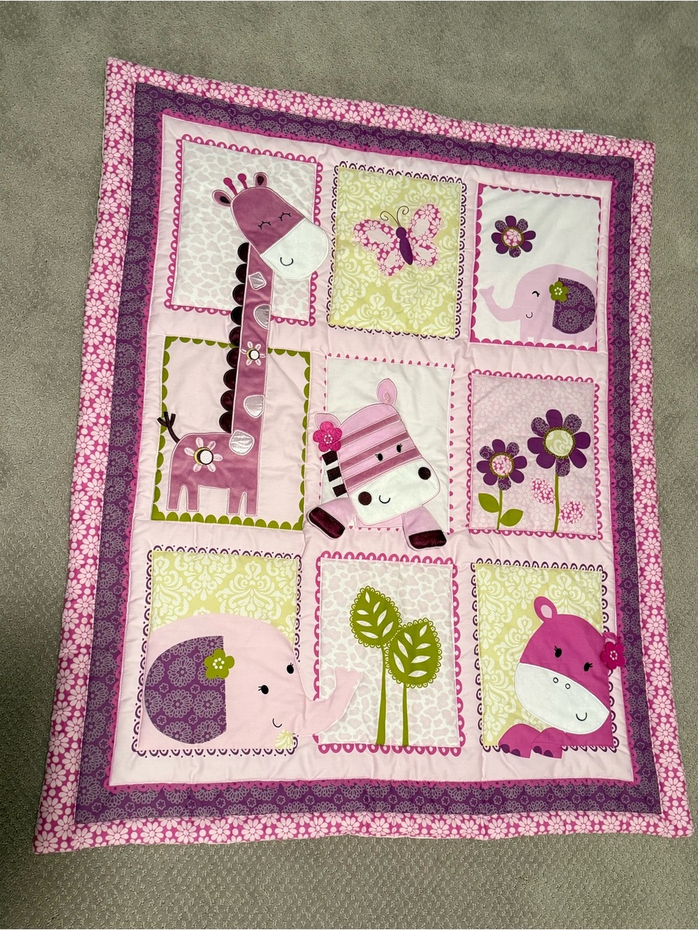Lambs & Ivy Hopscotch Jungle Baby Comforter Smiling Animals Flowers Butterflies